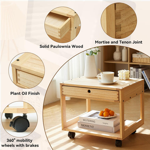 KIRIGEN Solid Wood Printer Stand with a Drawer, 2 Tier Printer Table fit Fax Scanner/3D Printer