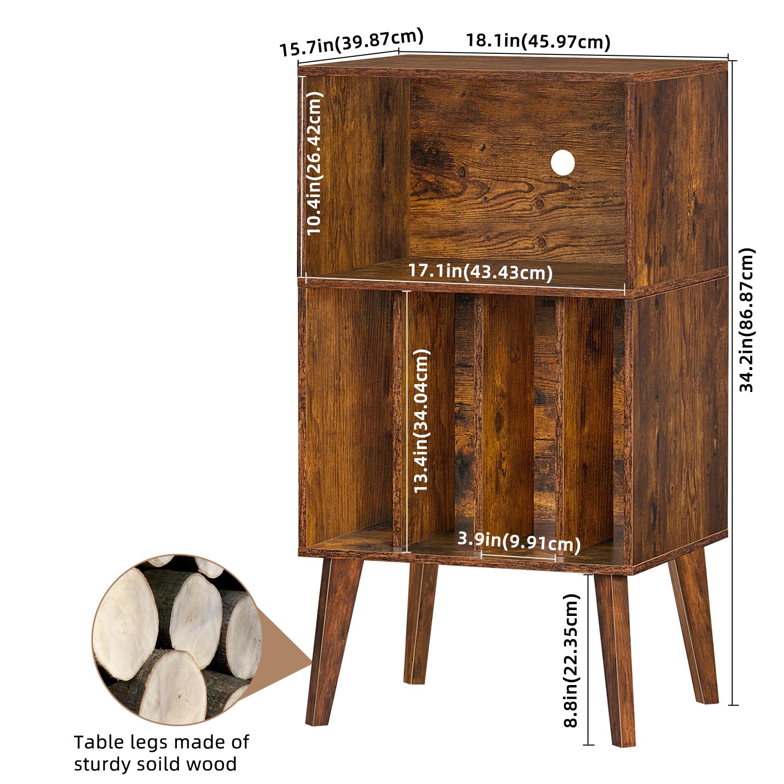 LELELINKY Record Player Stand, Turntable Stand Hold Up To 160 Albums, Brown