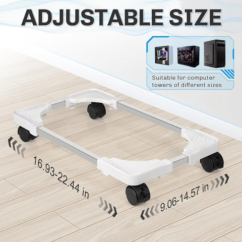 Hmseng Pc Tower Stand, Adjustable Mobile CPU Stand with 4 Rolling Caster Wheels, Fits Most PC Under Desk-White
