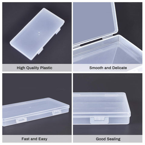 BENECREAT 8 Pack 16.5x9x1.6cm Rectangle Clear Plastic Bead Storage Containers Box with Hinged Lids for Paint Brushes, Pencil, Vinyl Tools