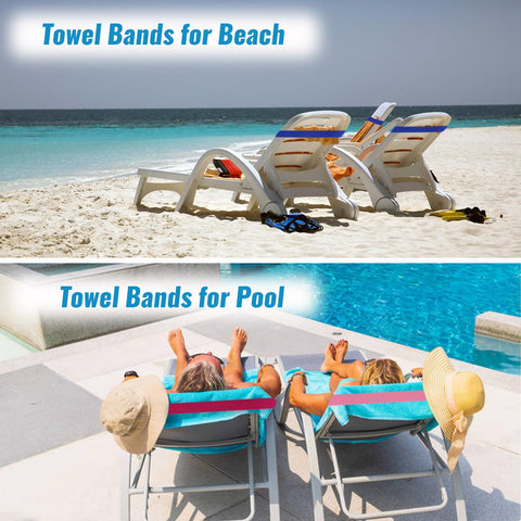 4 Pack Sun Lounger Straps, Elastic Sunbed Towel Bands, Windproof for Beach, Pool & Cruise Chairs