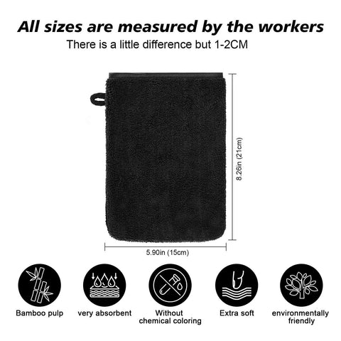 PHOGARY Pack of 10 Microfibre Wash Mitts, Soft Face Cleansing Mitts, Body Bath SPA Terry Cloth, Reusable Makeup Remover Mitt Gloves, 15x21 cm, Black
