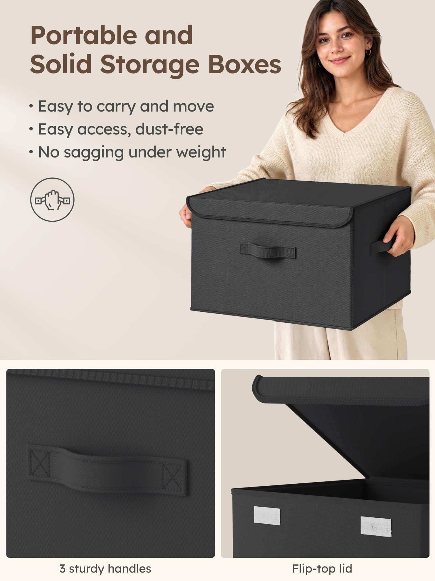 Stackable Storage Boxes with Lids, 2 Pack Large Wardrobe Organiser 37.8L