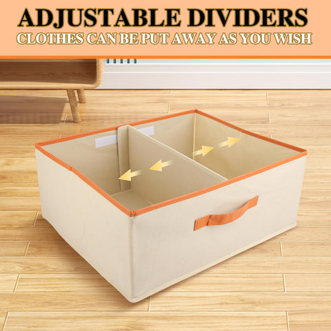 ASelected Large set of 2 storage boxes 50 x 40 x 20 CM Cupboard organiser with leather handle and divider Fabric storage box Foldable for wardrobe