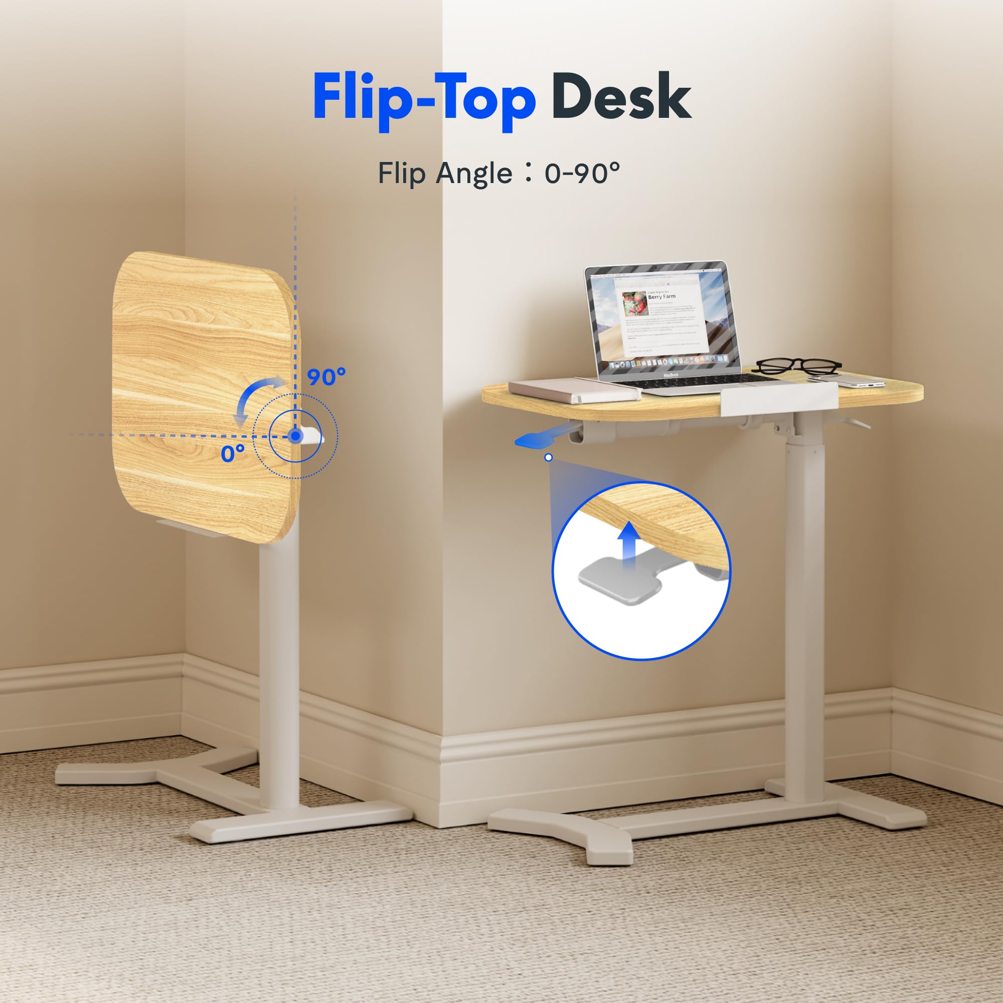 FLEXISPOT Overbed Table with Wheels, Adjustable Height Bedside Table, Rolling Laptop Desk for Bed Sofa, Small Standing Desk 60 x 40 cm