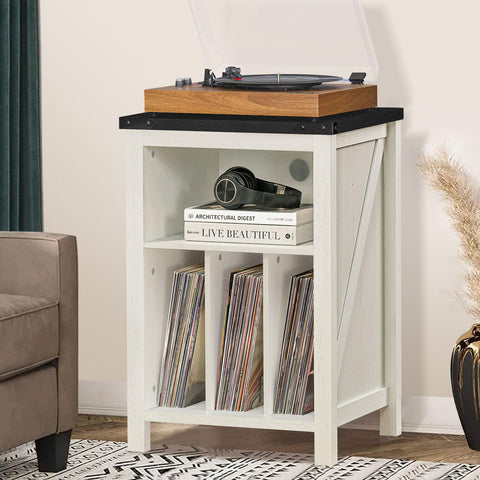 LELELINKY Record Player Stand with Vinyl Record Storage, White