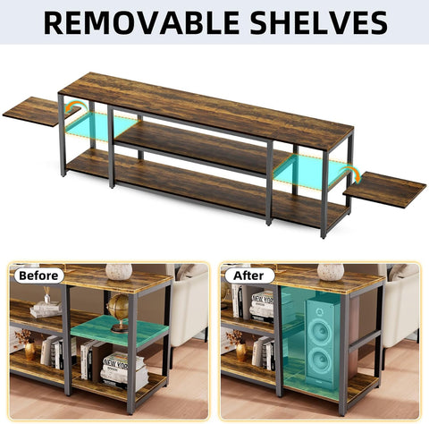 Aquzee 85 Inch TV Stand, 191 cm Long TV Unit, 40D x 191W x 58H cm, 3-Tier Large TV Cabinet with Open Storage Shelves