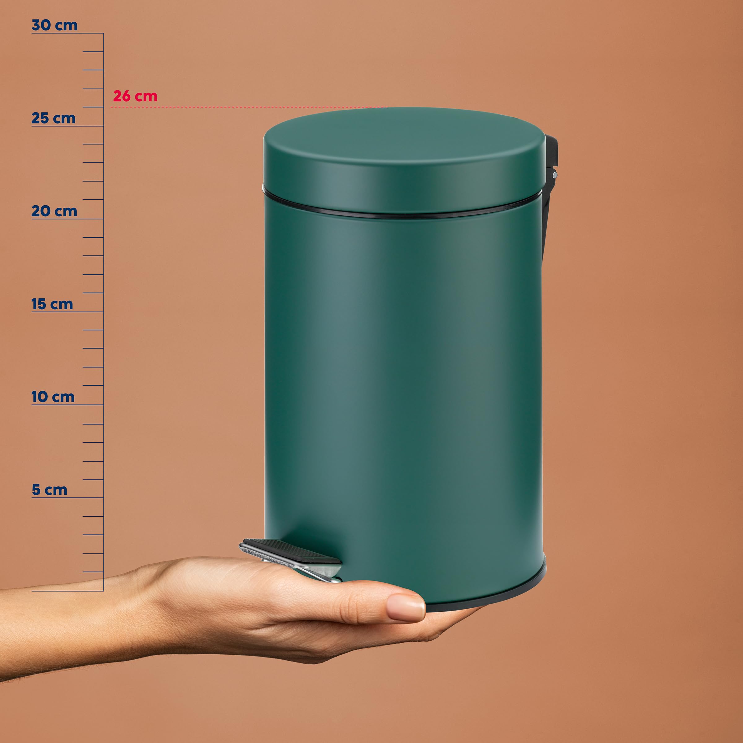 Kela cosmetic bin green 3l, metal pedal bin bathroom, bathroom waste bin with inner bin and carrying handle, MONACO, alpine green matt