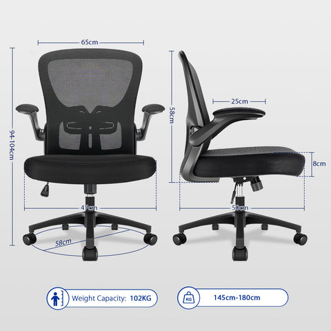 Durrafy Ergonomic Office Chair, Mesh Desk Chair with Adjustable Lumbar Support & Flip-Up Arms, Height Adjustable Swivel for Home Office