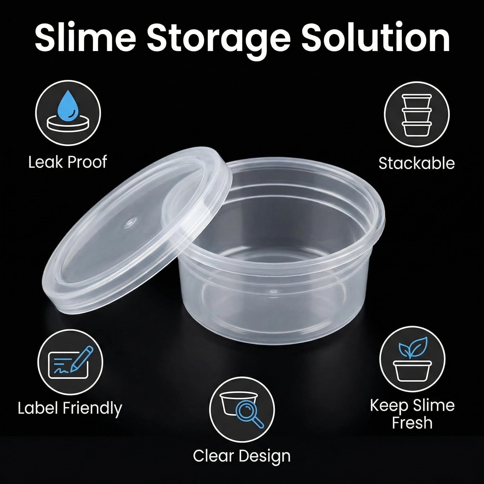 Feelava Slime Containers 24 Pack, Leakproof Clear Plastic Foam Ball Storage Cups Storage Jars Containers With Lids Slime Pots Tubs (40g)