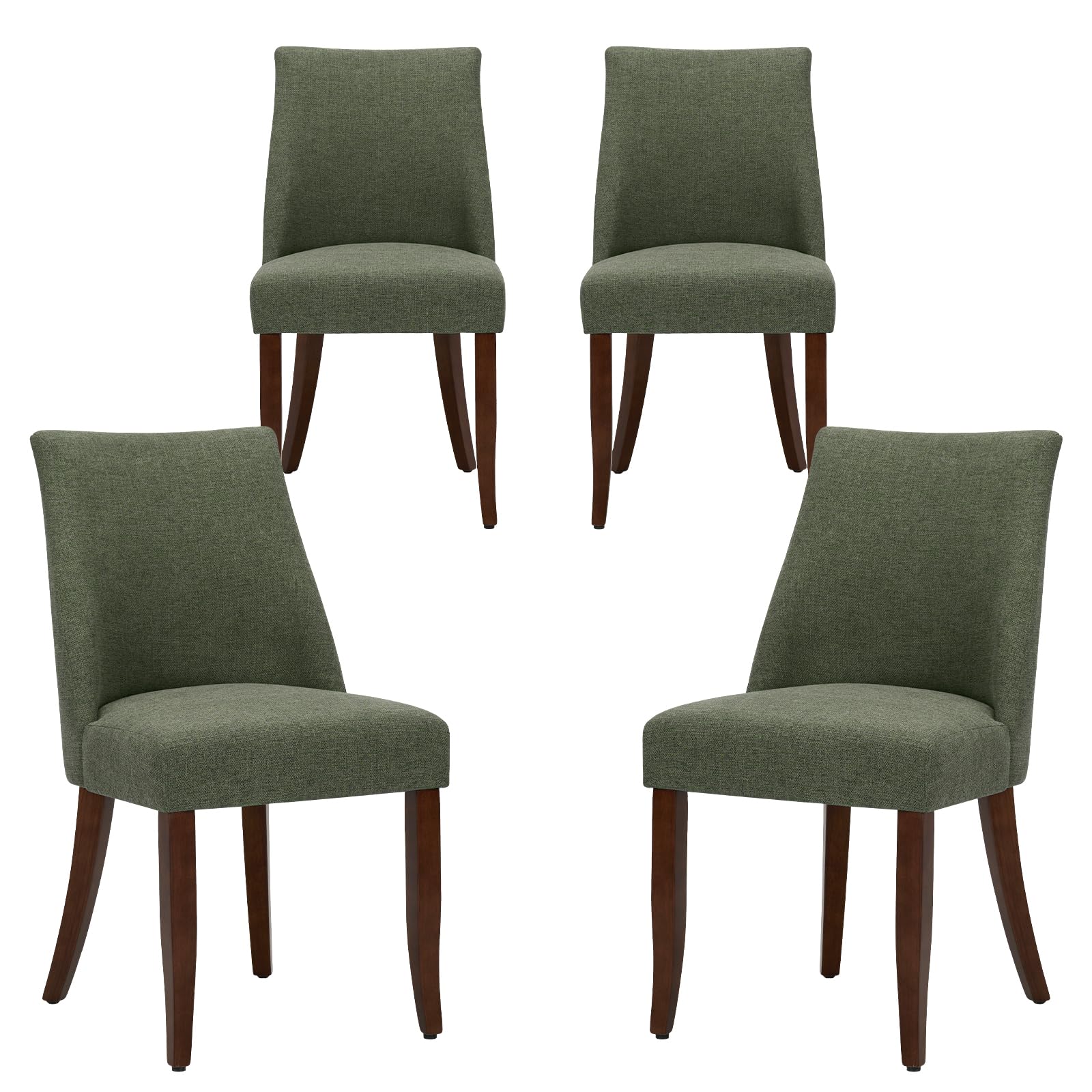 COLAMY Upholstered Dining Chairs Set of 4, Linen Fabric Parsons Dining Room Chairs with Curved Backrest, Solid Rubber Wood Legs