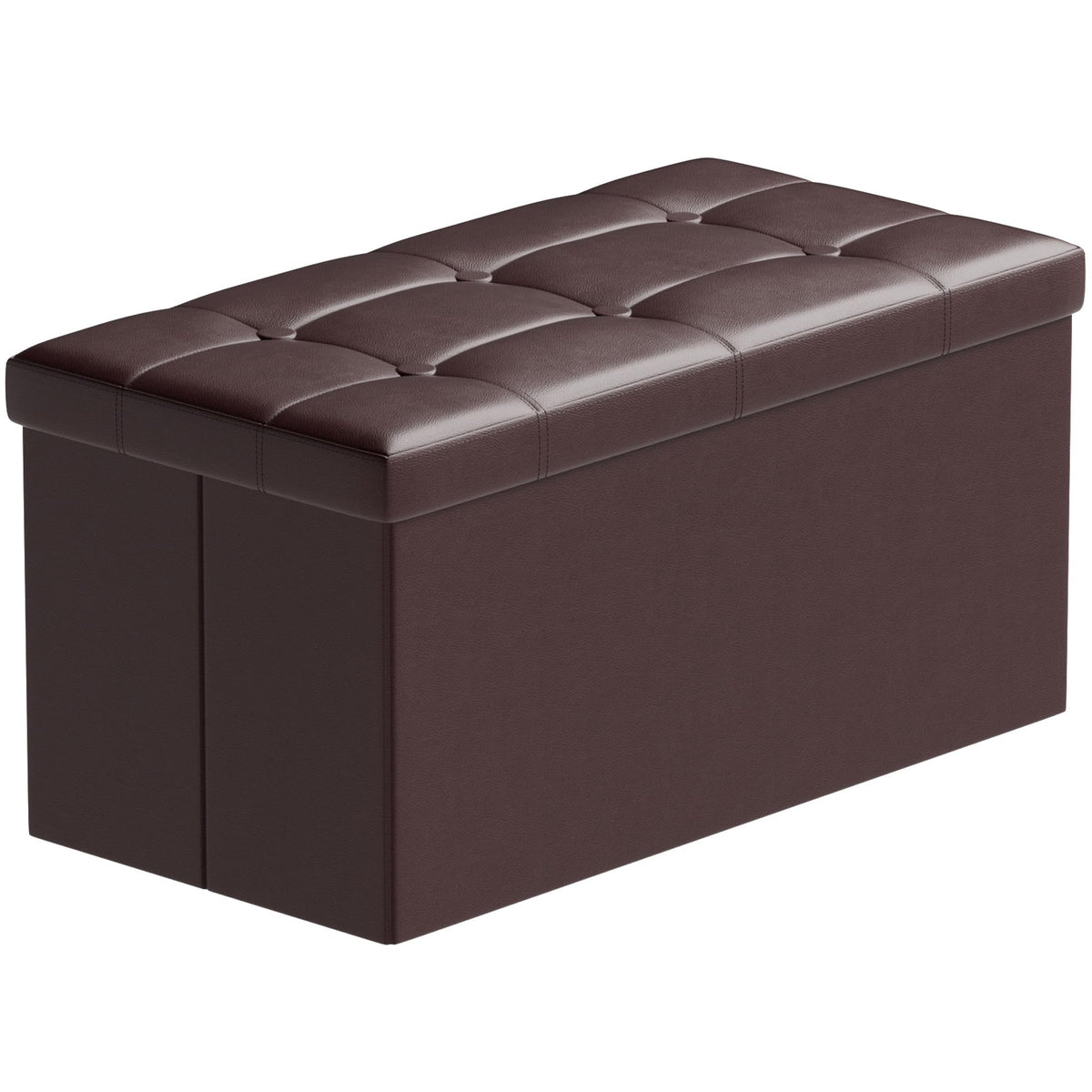 BRIAN & DANY Folding Ottoman Bench Storage Box with Lid, Large Storage Seat Faux Leather Footstool Toy Storage Box, Brown, 80 x 40 x 40 cm