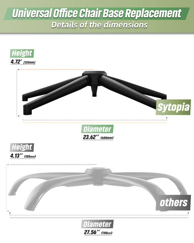 Sytopia Office Chair Base Replacement 24'' - Office Chair Base with Reinforced Metal Legs 2600lbs