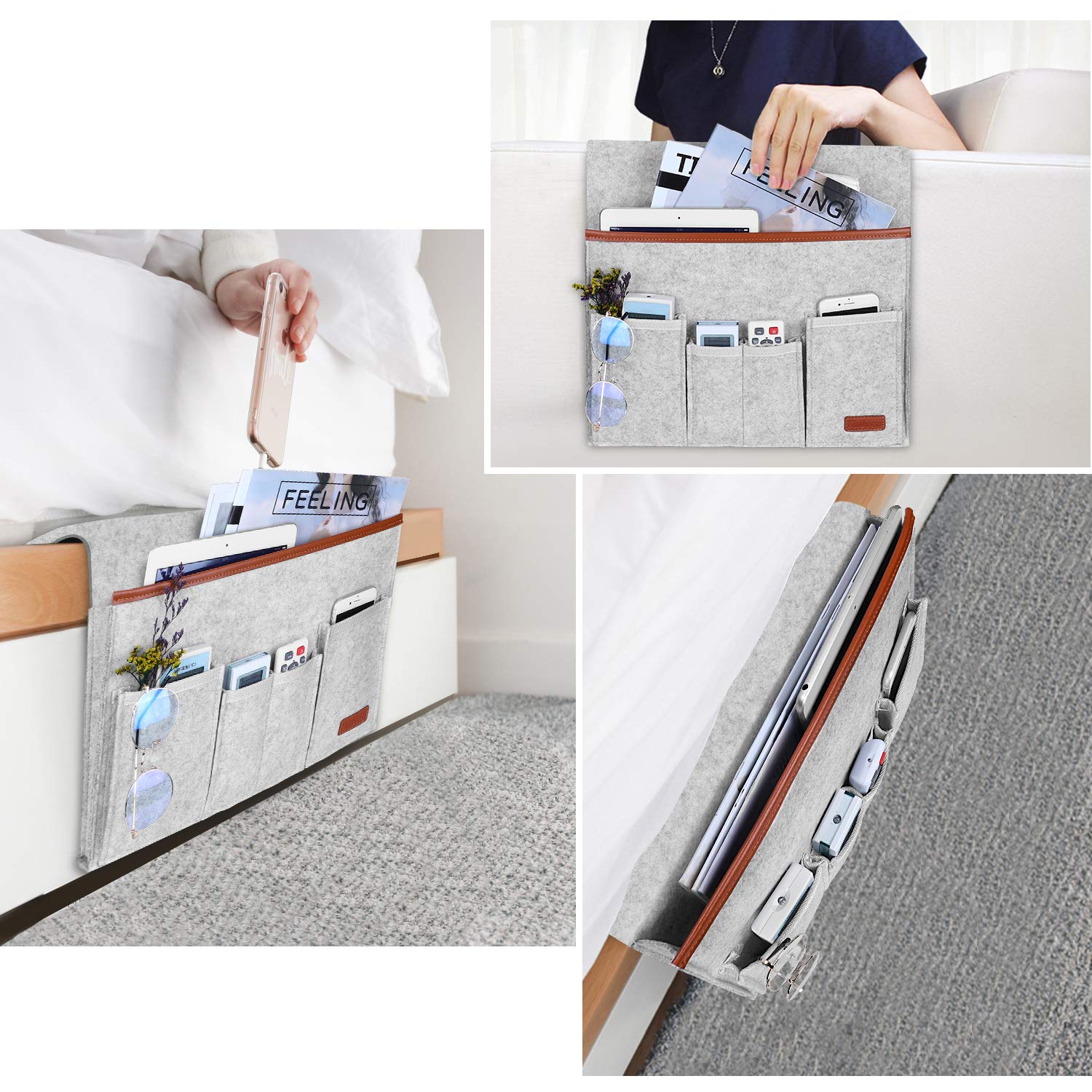 SIMBOOM Sofa Armrest Hanging Storage Bag - Light Grey
