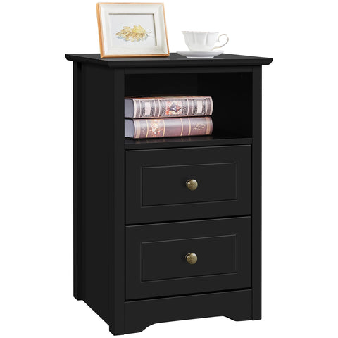 Yaheetech Bedside Table with 2 Drawers and Open Shelf, Black