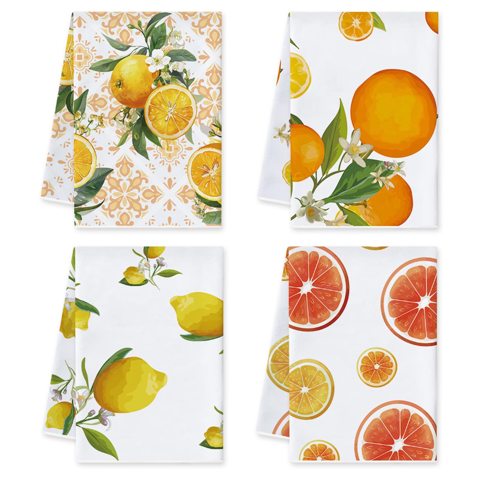 Vspek Lemon Kitchen Towels, Microfiber Tea Towel, Soft Absorbent Quick Dry Reusable Dish Towel Set of 4, Hand Towels for Kitchen Drying