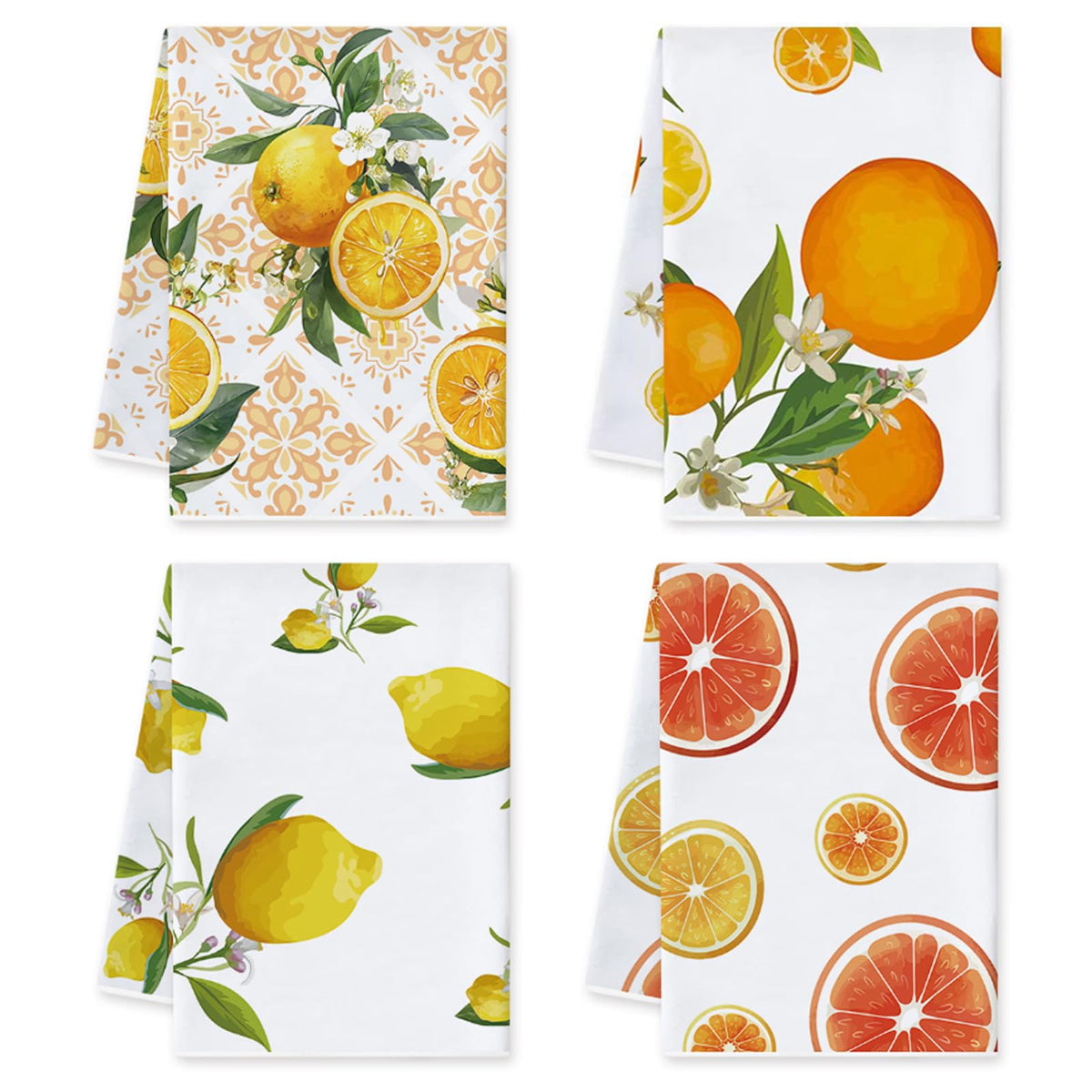 Vspek Lemon Kitchen Towels, Microfiber Tea Towel, Soft Absorbent Quick Dry Reusable Dish Towel Set of 4, Hand Towels for Kitchen Drying