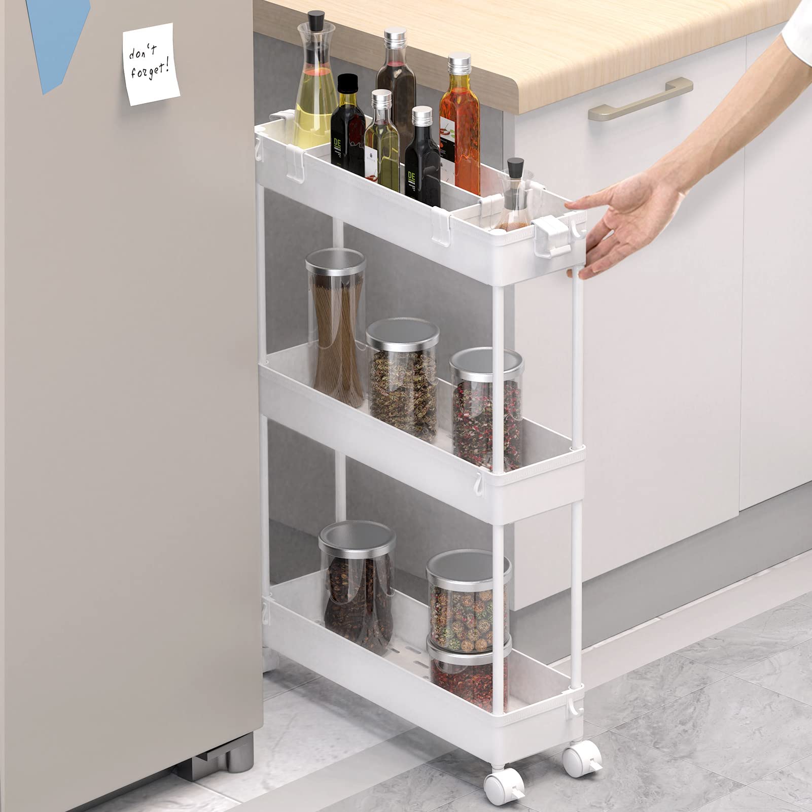 SAKA Slim Storage Cart,3 Tier Bathroom Rolling Utility Cart Storage Organizer Slide Out Cart