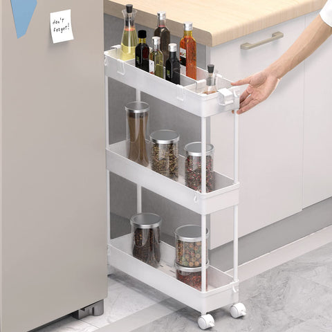 SAKA Slim Storage Cart,3 Tier Bathroom Rolling Utility Cart Storage Organizer Slide Out Cart
