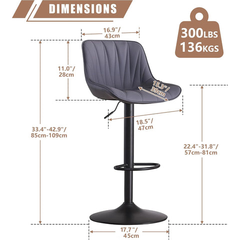 YOUNIKE Bar Stools Set of 2, Swivel Tall Barstools with Back, Adjustable Height Faux Leather Upholstered Modern Counter Height Bar Chairs