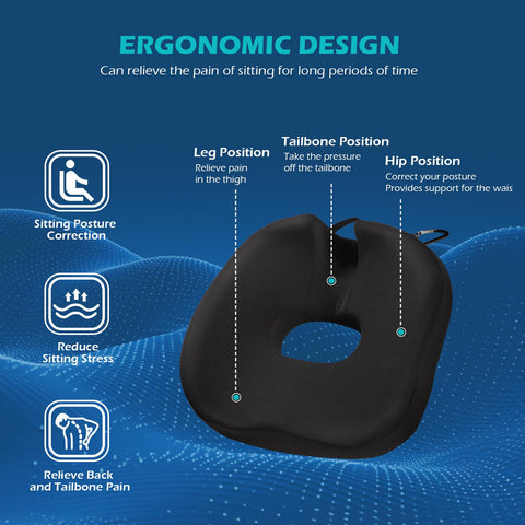 Donut Seat Cushion for Coccyx, Office Chair Cushions for Sciatica & Back,Hip Pain Relief,Memory Foam Orthopedic Cushion for Tailbone