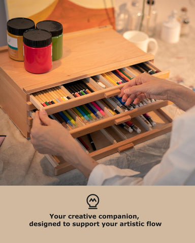DJAR 6-Drawer Storage Box for Art Supplies, Beech Wood Desk Organizer for Pastels, Brushes, Pencils, Removable Drawers