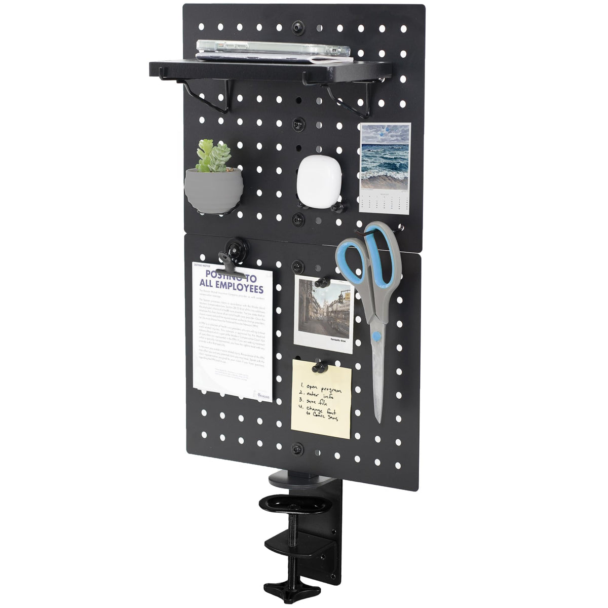 VIVO Steel Clamp-on Desk Pegboard, 30cm x 51cm Privacy Panel, Magnetic Peg Board, Office Accessory Organizer, Above or Under Desk Placement, Black