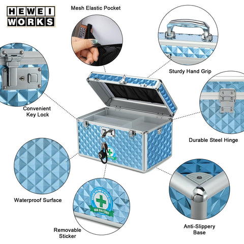 HEWEI WORKS Storage Box with Key Lock, Lockable Medicine Storage Box, Empty First Aid Box, Security Lock Box
