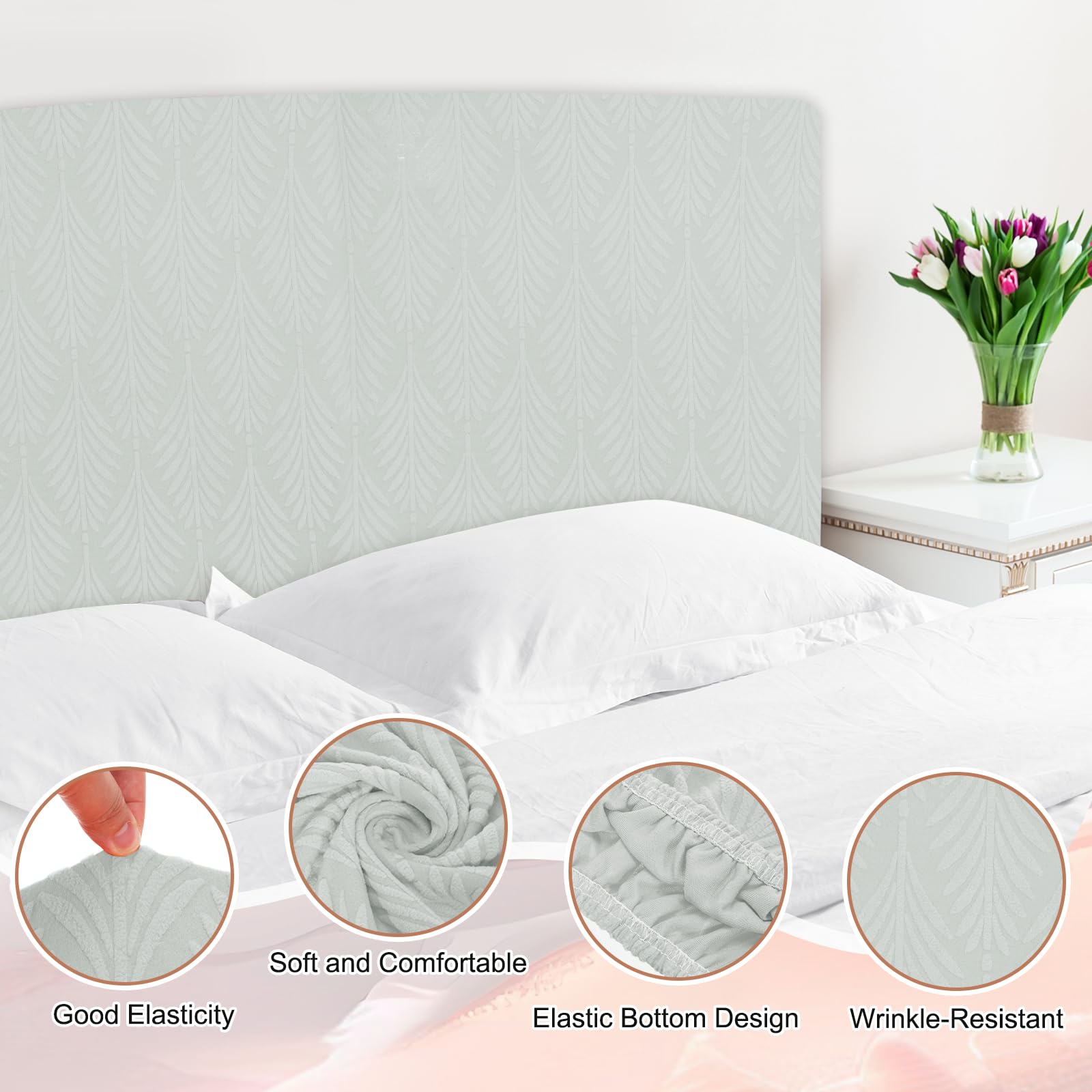 sourcing map Bed Headboard Slipcover, 180cm Jacquard Fabric Stretch Protector Covers, Dustproof Cover for 1.8m Headboard Bedroom Decor, Light Gray
