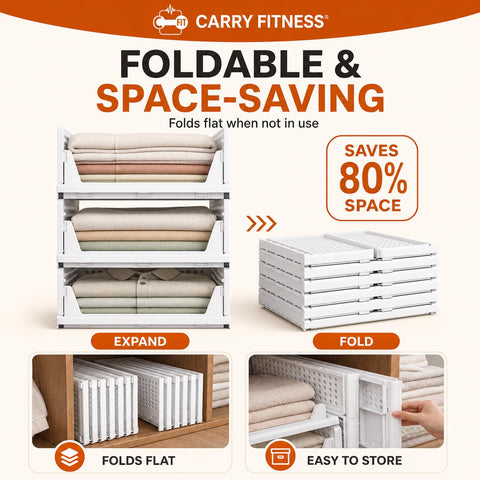 Carry Fitness 4 Pack Foldable Wardrobe Storage Organiser | Space Saving Foldable Drawer For Bedroom, Kitchen & Office