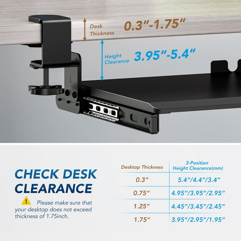 AX WABER Keyboard Tray Under Desk Pull Out with 3 Height Adjustable Extra Sturdy C Clamp Mount System, 834