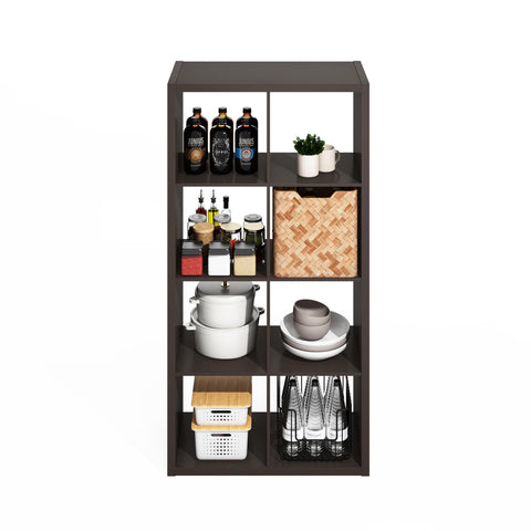 Furinno HERMITE Kitchen Island, 8-Cube Coffee Bar, Kitchen Storage, Bakers Rack, for Pantry Organizers and Storage, Kitchen Organization, Black Oak