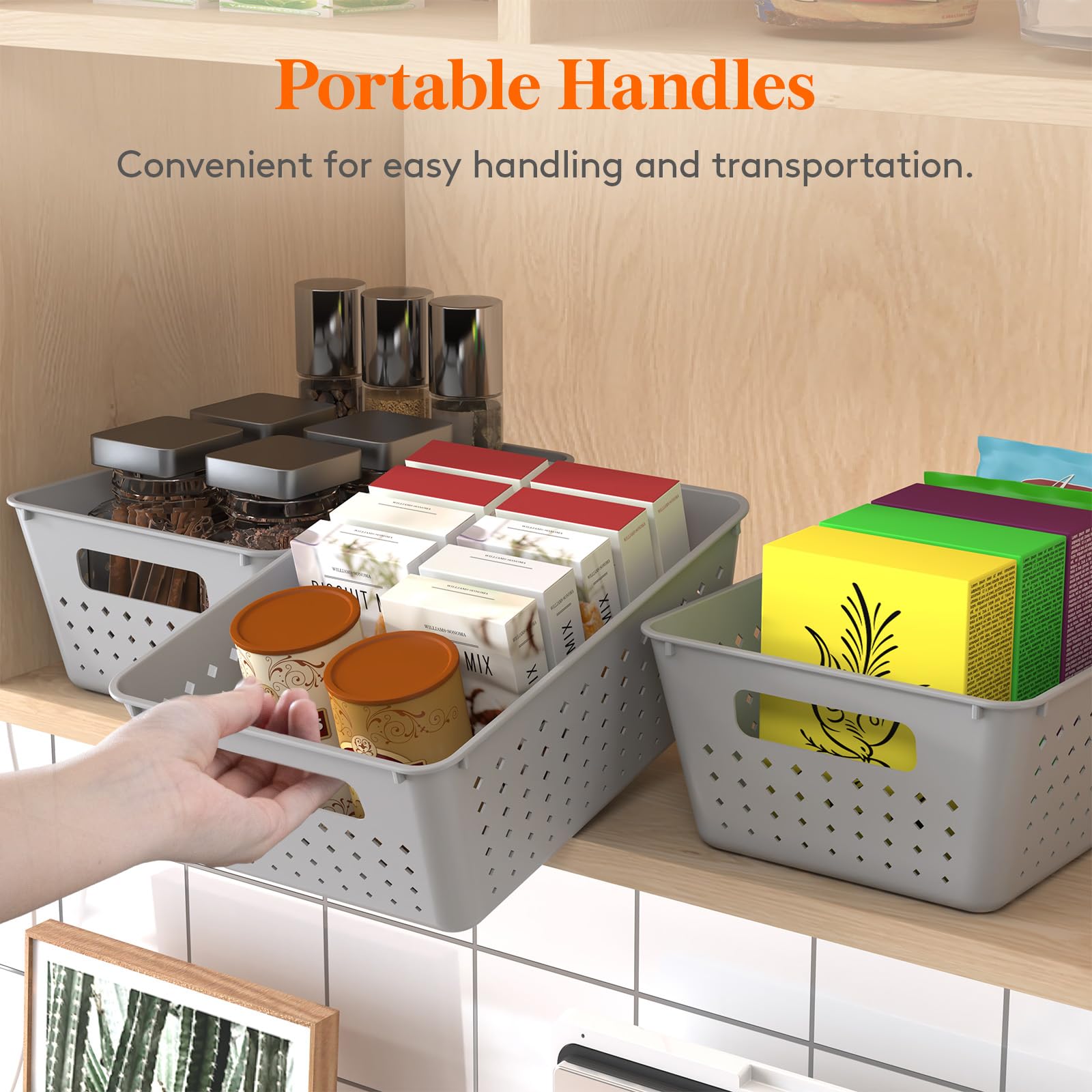 Lifewit 6 Pack Plastic Storage Baskets,Stackable Storage Bins,Light Grey