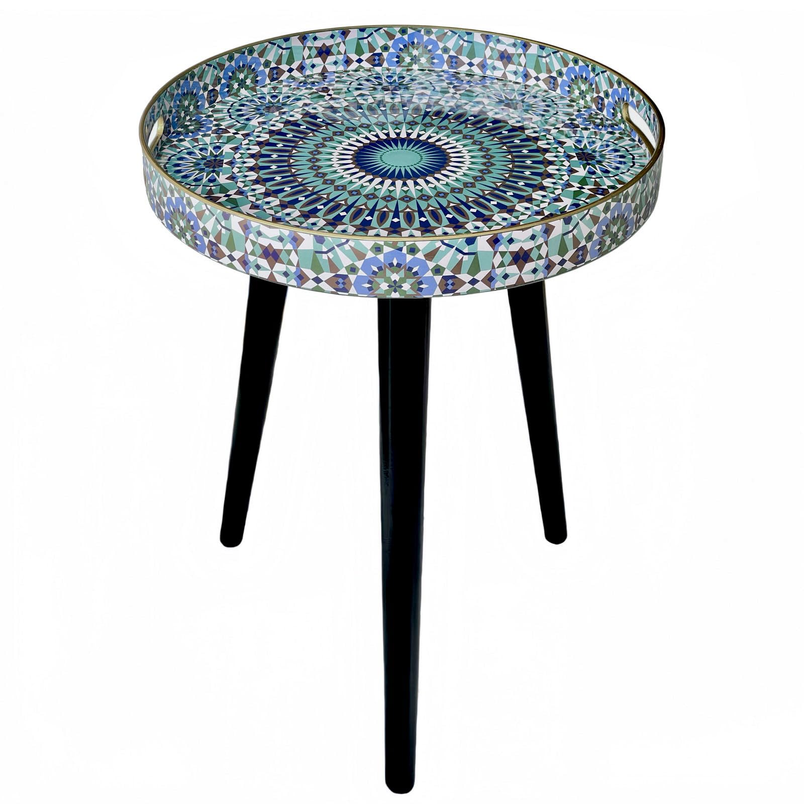 Simmer Stone Round Indoor Side Tables with Detachable Wooden 3 Legs, Versatile Tray Table, Perfect For Round Coffee Table Tea