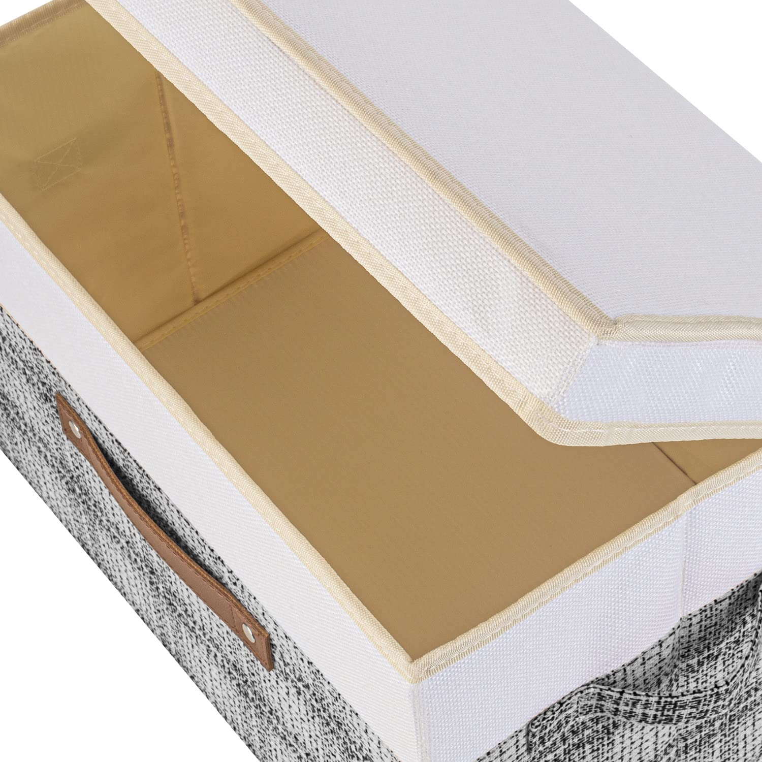 TYEERS Collapsible Storage Box with Lid, Patchwork Design, Decorative, Fabric Storage Box for Clothes, Wardrobe Storage, 38x25x25 cm, Set of 3, Grey