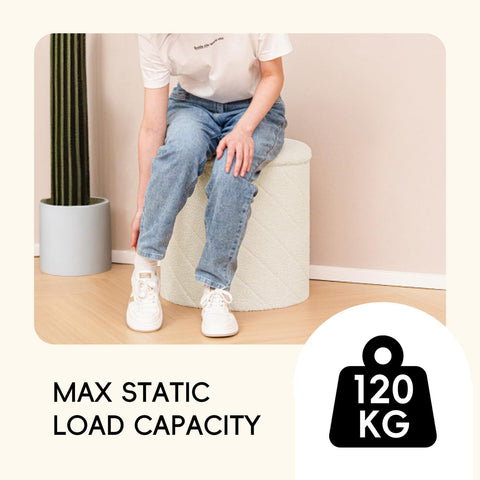 PINPLUS Round Ottoman Storage Box, Folding Stool, White, 43x43x45 cm