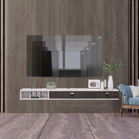 Pmnianhua Floating TV Unit, 47'' Wall Mounted TV Cabinet, Floating Shelves with 2 Doors
