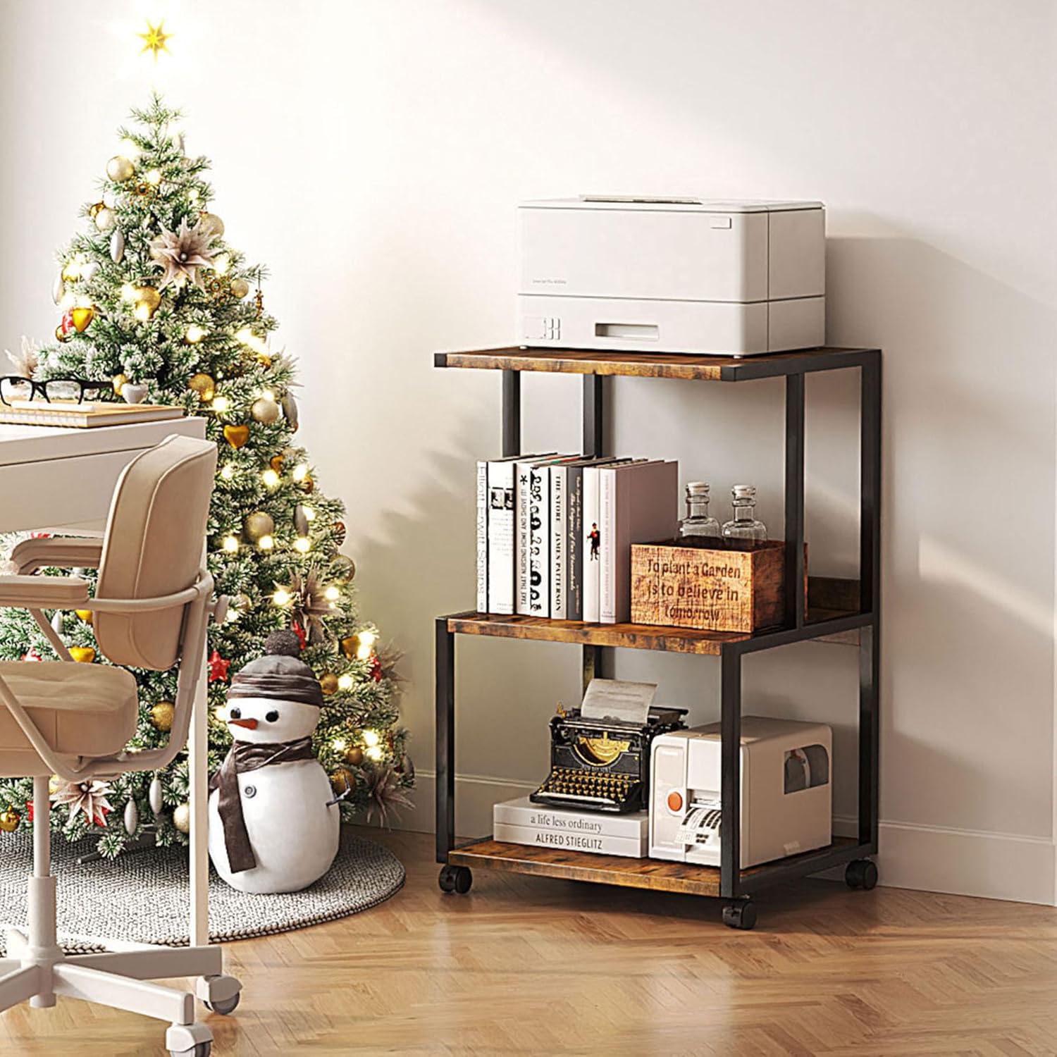 CAIYUN 3 Tier Printer Stand, Heavy Duty Printer Table with Wheels, Rolling Printer Cart with Storage Shelf, 3D Printer for Home Office, Heat Press