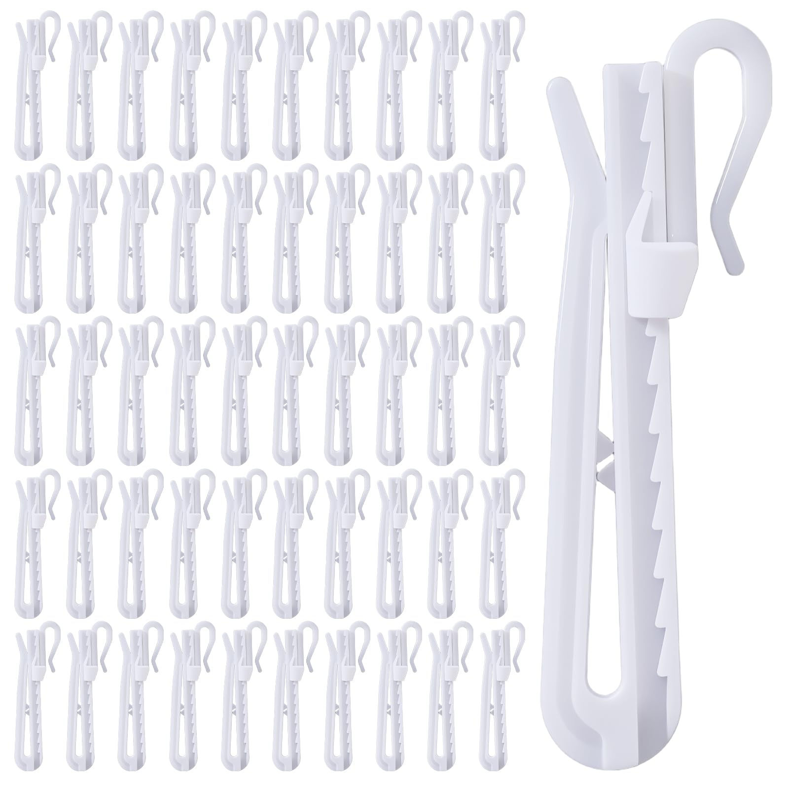 Sorcristy 50 Pcs 7cm Pinch Pleat Curtain Hooks White Plastic Adjustable Curtain Clips Rust Proof Drapery Pins for Window Door Shower Curtains