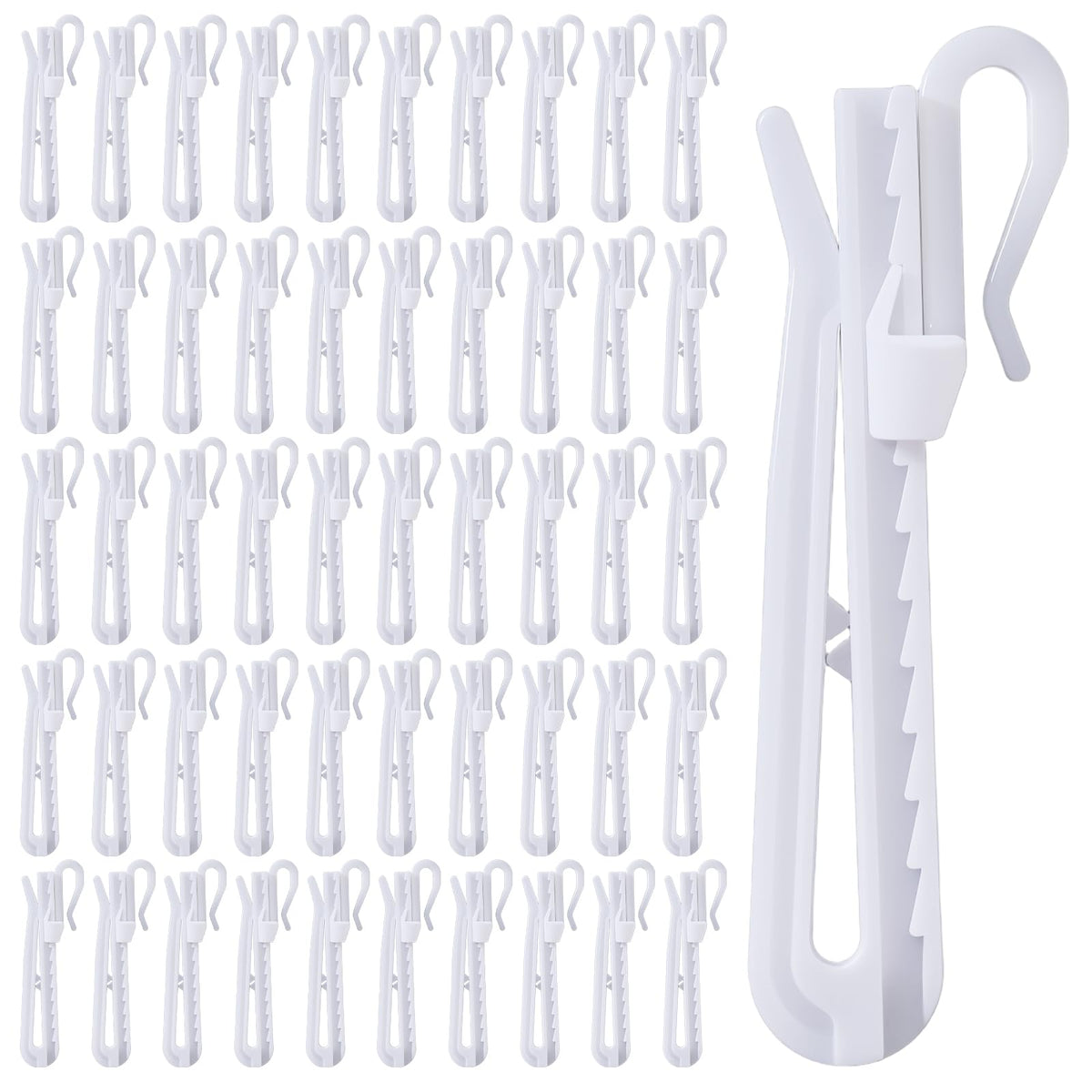 Sorcristy 50 Pcs 7cm Pinch Pleat Curtain Hooks White Plastic Adjustable Curtain Clips Rust Proof Drapery Pins for Window Door Shower Curtains