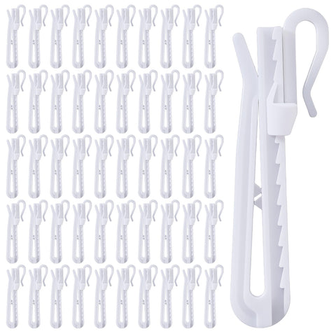 Sorcristy 50 Pcs 7cm Pinch Pleat Curtain Hooks White Plastic Adjustable Curtain Clips Rust Proof Drapery Pins for Window Door Shower Curtains