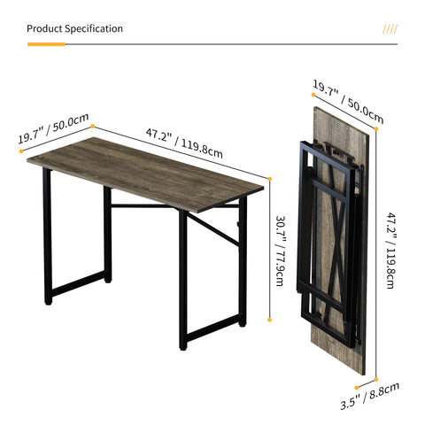 Lutown-Teen 120 cm Folding Desk No Assembly Required, Black Oak