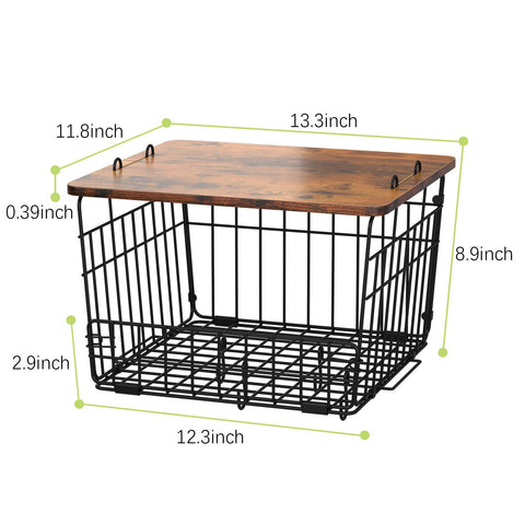 Delamu 2 Pack Potato and Onion Storage, Pantry Organizer and Storage with Wood Top, Kitchen Counter