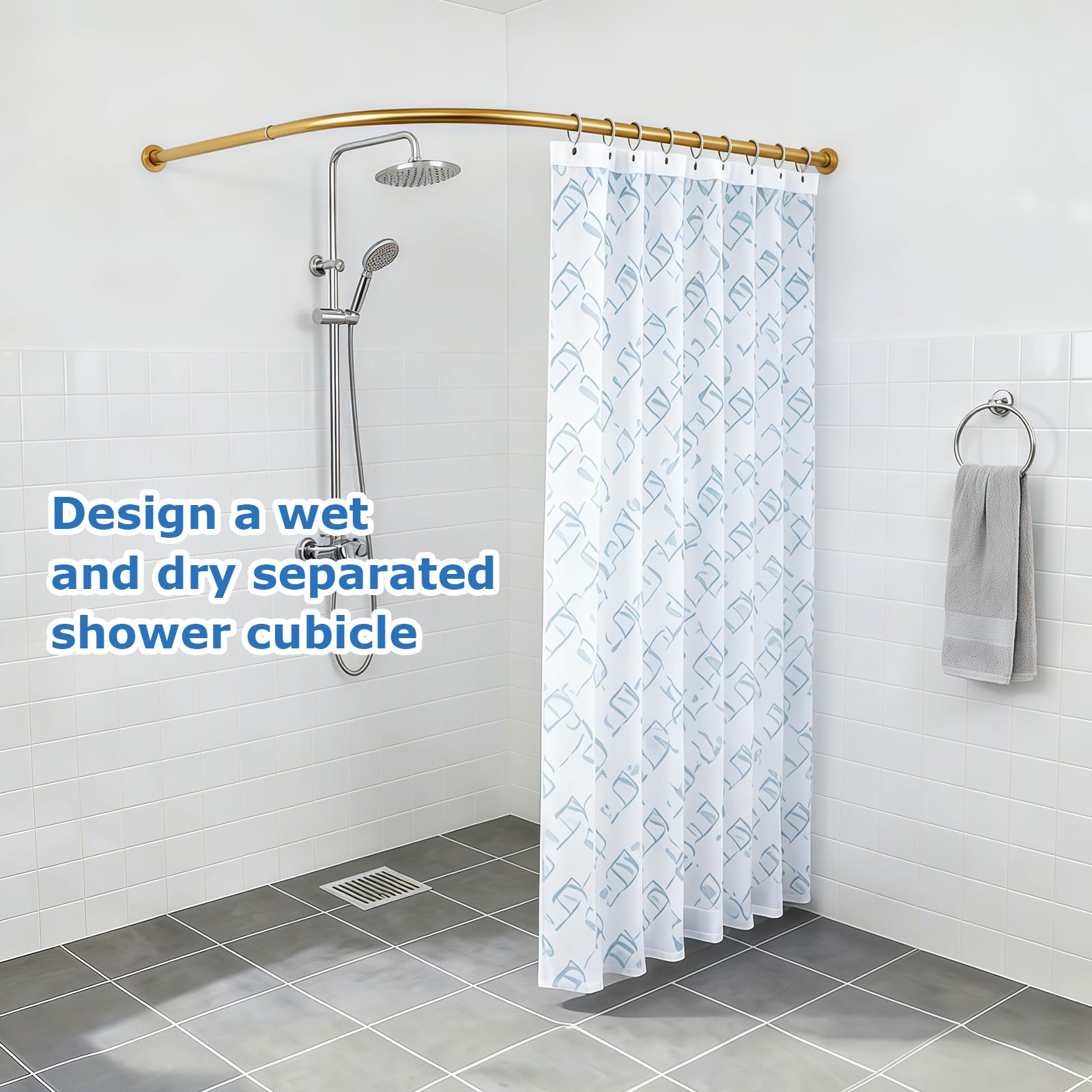 Minicoco Shower Curtain Rail for Bathtubs, L-Shaped Shower Curtain Pole in three varations 68x98cm / 68x98 cm, Wall Mounted Shower Pole