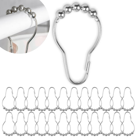 Shower Curtain Rings, 24 Pack, in Silver-Colour, Inner Diameter 2.7 x 1.5", for Shower Curtain Rods, sturdy metal shower rings, with Rolls to slide