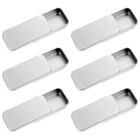 Larrel 6 Pcs Rectangular Tin Box, Mini Portable Tin Container Metal Storage Box Perfume Container Glue Containers Bushcraft Gear Tins Can Bobby Pin