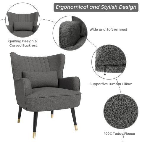 Vesgantti Teddy Accent Chair with Lumbar Pillow, Wing Back Large Armchair