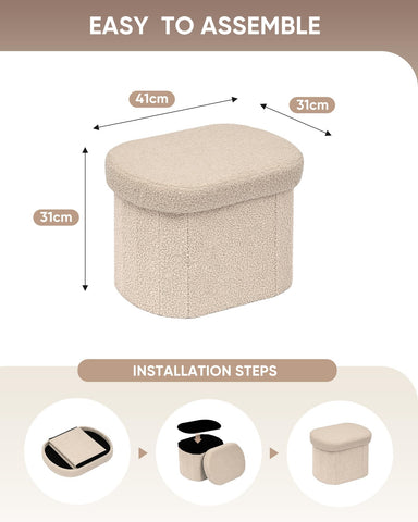 Bonlife Small Ottoman Storage Stool, Folding Boucle Footstool with Lid,41cm