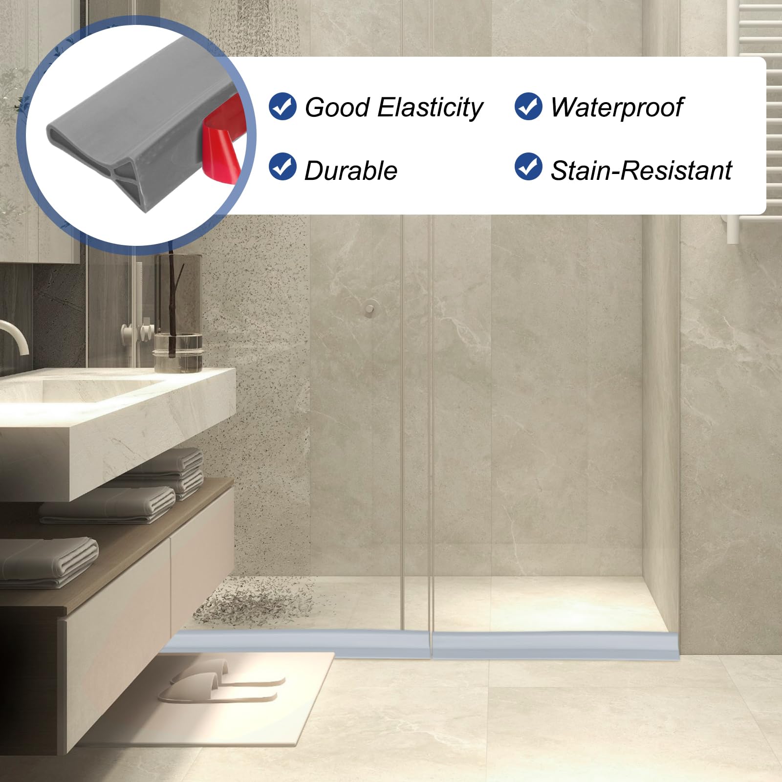 PATIKIL Wet Room Floor Barrier 5cm x 1 Meter, Self Adhesive Shower Threshold Water Barrier Bath Seal Trim Strip for Bathroom Kitchen, Gray