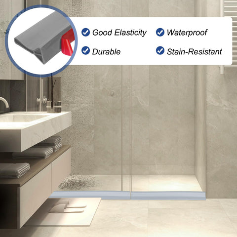 PATIKIL Wet Room Floor Barrier 5cm x 1 Meter, Self Adhesive Shower Threshold Water Barrier Bath Seal Trim Strip for Bathroom Kitchen, Gray